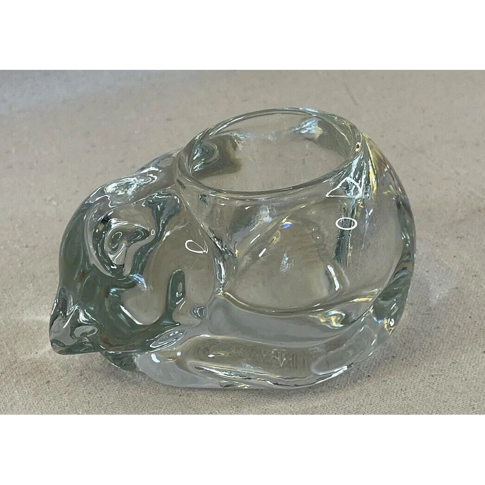 Vintage Indiana‎ Glass Co Clear Glass Sleeping Kitty Cat Votive Candle Holder